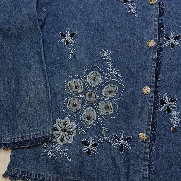 Keren Hart Floral Embroidered Denim Jacket Vintage Y2K Women's Medium Bohemian - Picture 5 of 12